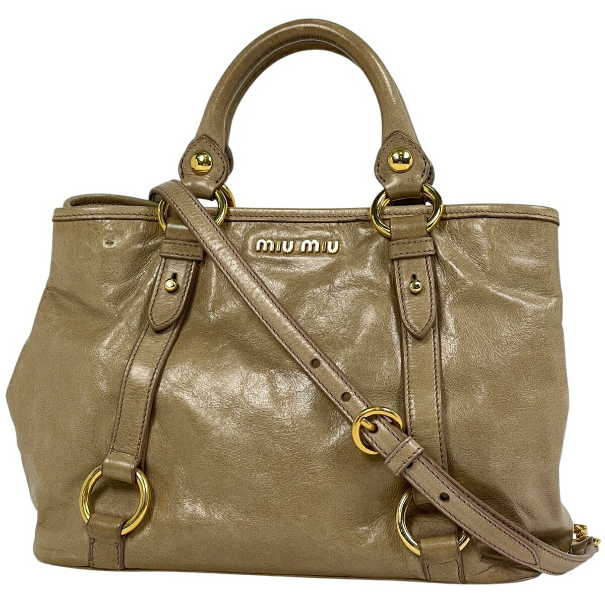 ミュウ ミュウ Miu Miu ロゴ ハンドバッグ 2WAY ショルダーバッグ ハンドバッグ レザー ベージュ レディース 【中古】