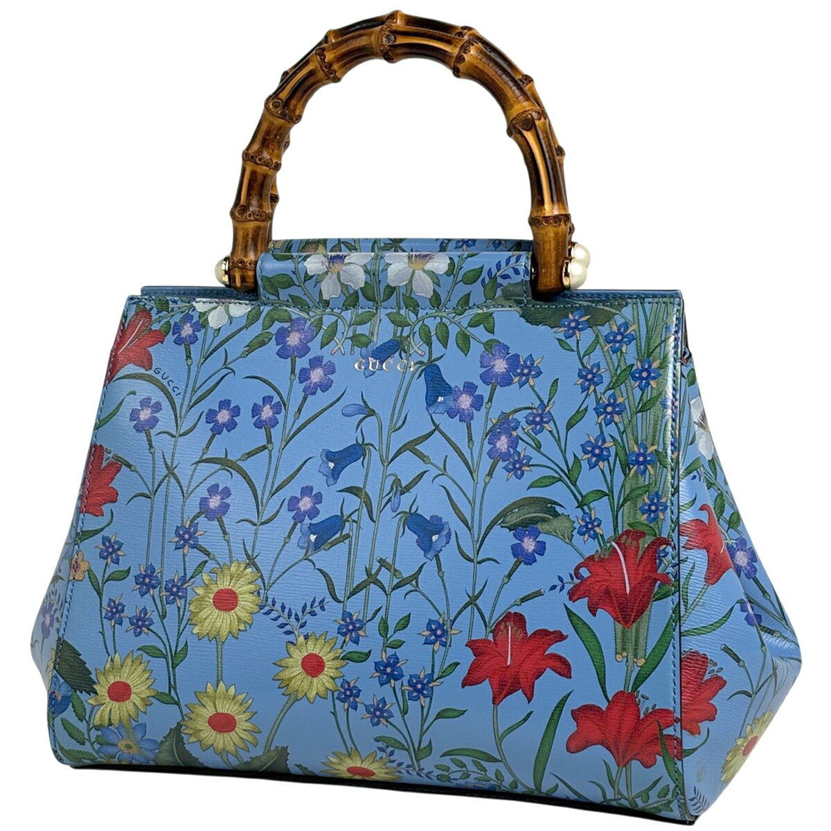 Rakuten - グッチ GUCCI ニムフェア スモール ニューフローラ ハンドバッグ 2WAY バンブー レザー ブルー 453767 レディース 【中古】
