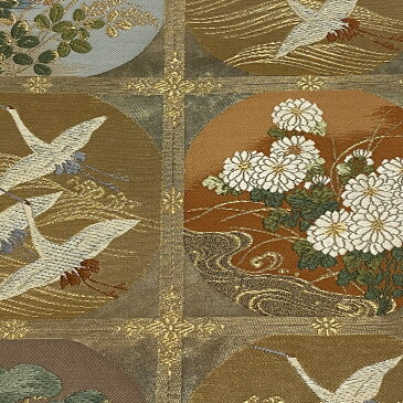 【在庫一掃】 袋帯 美品 秀品 格天井 鶴 金糸 箔 金色 六通 正絹 【中古】