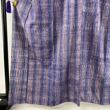 小紋 秀品 紬地 縞 青紫 袷 身丈162cm 裄丈66.5cm M 正絹 【中古】 msp60perk