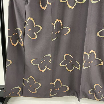 小紋 美品 秀品 桜 草花 茶紫 袷 身丈163cm 裄丈66.5cm M 正絹 【中古】