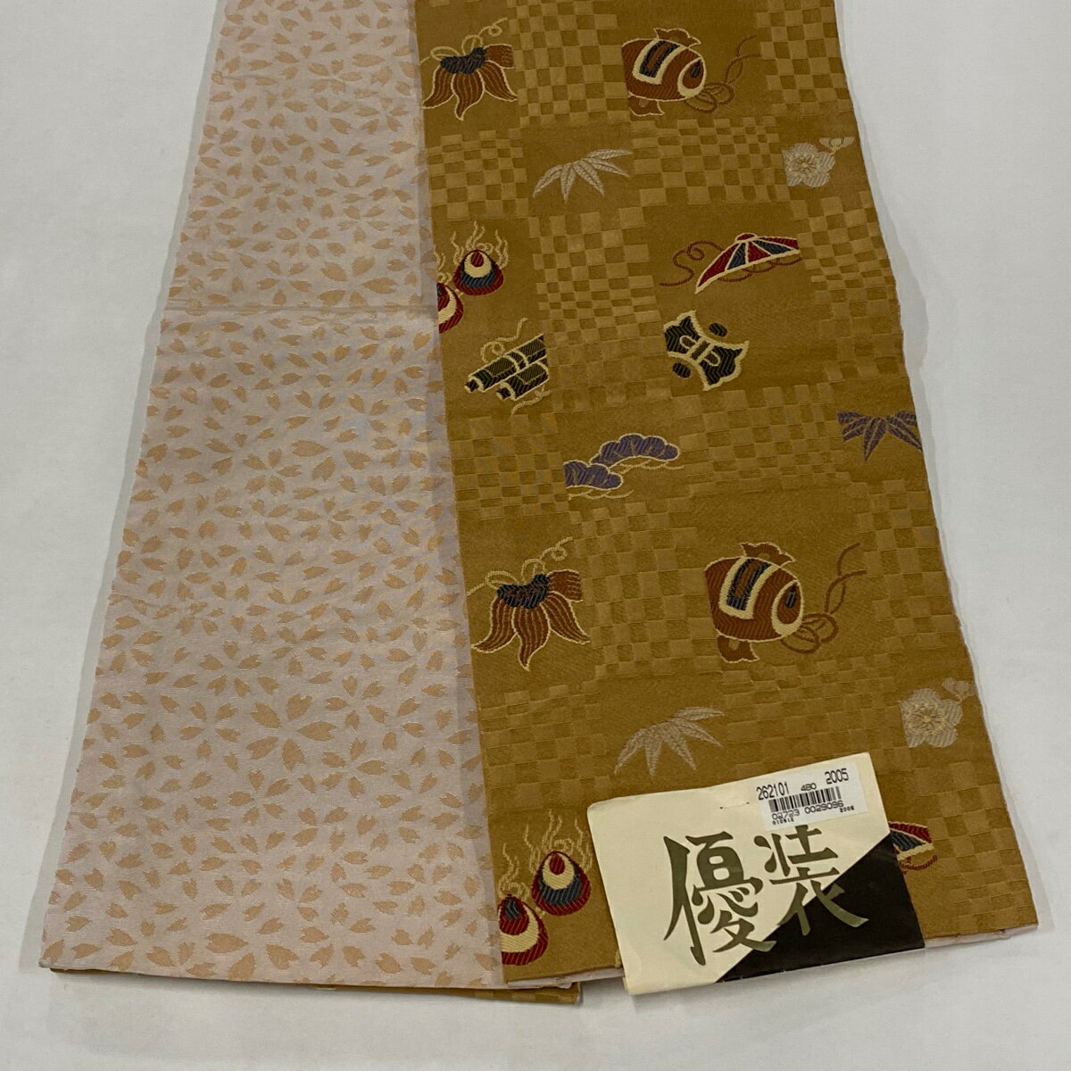 【ポイント10倍】半幅帯 美品 優品 宝尽くし 松竹梅 茶色 化繊 【中古】