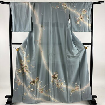 【ポイント10倍】訪問着 名品 草花 雪輪 金糸 ぼかし 水色 袷 166.5cm 67cm M 正絹 【中古】