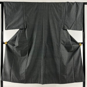 男着物 美品 秀品 亀甲絣 黒灰 袷 137cm 65cm S 正絹 格安セール