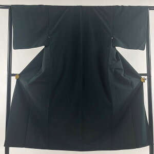 男着物 優品 紬 縦縞 深緑 袷 身丈141cm 裄丈65cm M 正絹 キャンペーン