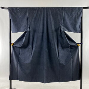 男着物 美品 優品 アンサンブル 紬 幾何学 紺色 袷 身丈145cm 裄丈66.5cm M 正絹 格安セール