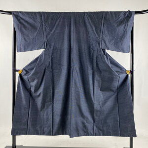 男着物 優品 アンサンブル 紬地 亀甲絣 紺色 袷 身丈143cm 裄丈68cm L 正絹 キャンペーン