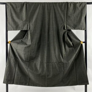 男着物 美品 優品 紬 アンサンブル 幾何学模様 茶緑色 袷 身丈147cm 裄丈68.5cm M 正絹 バーゲン