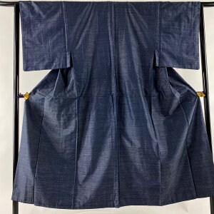 男着物 優品 紬 幾何学模様 紺色 袷 身丈146cm 裄丈64cm M 正絹 通販