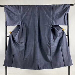男着物 秀品 証紙あり アンサンブル 大島紬 幾何学 紺色 袷 身丈140cm 裄丈70cm S 正絹 キャンペーン