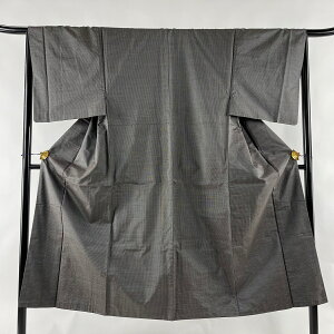 男着物 美品 優品 アンサンブル 紬地 幾何学模様 灰茶 袷 身丈141cm 裄丈65.5cm M 正絹 安売り