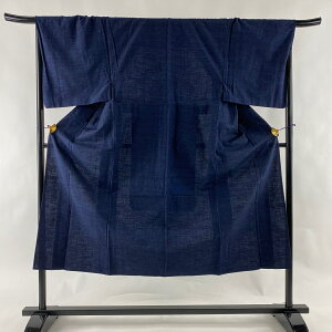 男着物 美品 優品 アンサンブル 紬 縞 紺色 単衣 身丈143cm 裄丈69.5cm M 正絹 通販