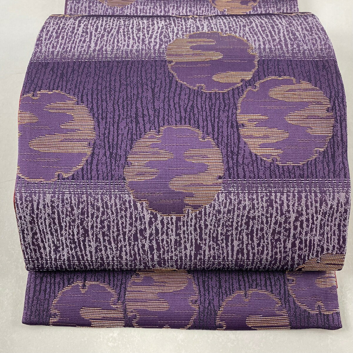 70％OFF 袋帯 美品 名品 雪輪 縞 金糸 紫 六通 正絹 【中古】 msp70のサムネイル