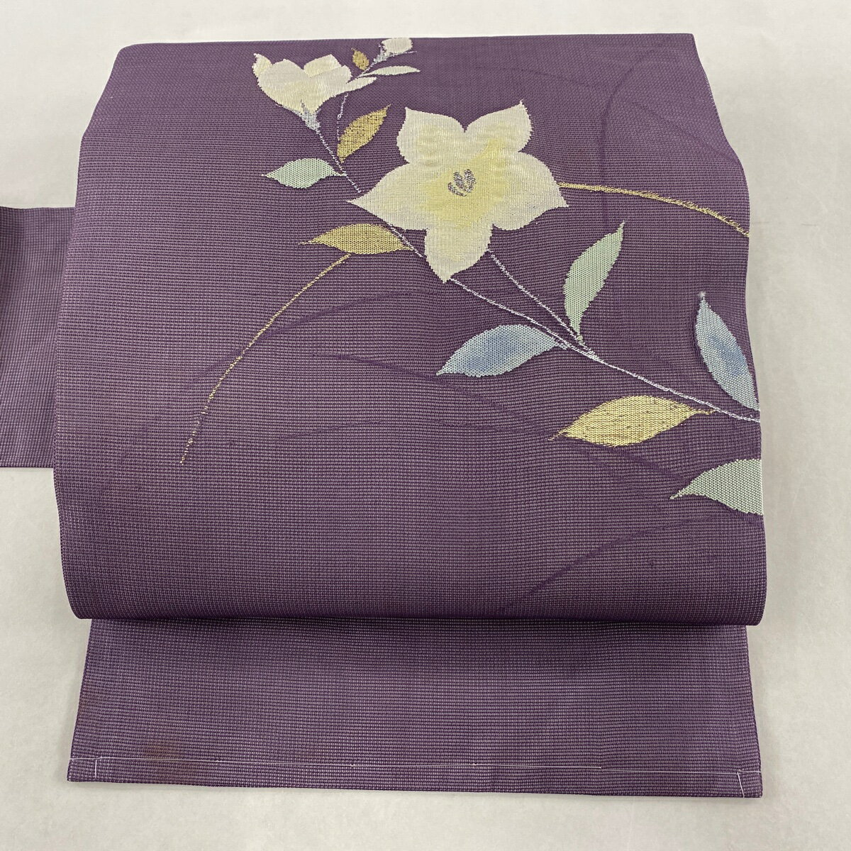 名古屋帯 優品 夏帯 草花 箔 紫 正絹 【中古】のサムネイル