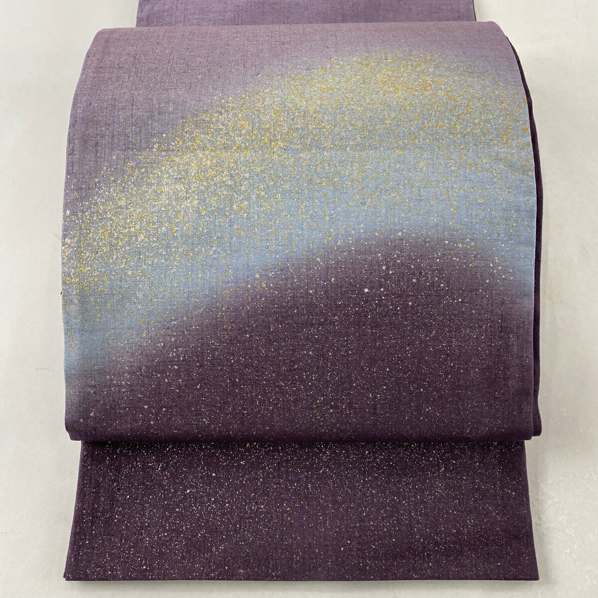 30％OFF 袋帯 美品 名品 落款あり 五月みどり 幾何学 金銀彩 紬地 濃紫 お太鼓柄 正絹 【中古】 msp30のサムネイル
