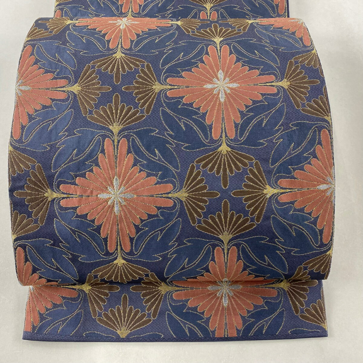 50％OFF 袋帯 美品 逸品 落款あり 北村武資 菊 金銀糸 青紫 六通 正絹 【中古】 msp50のサムネイル