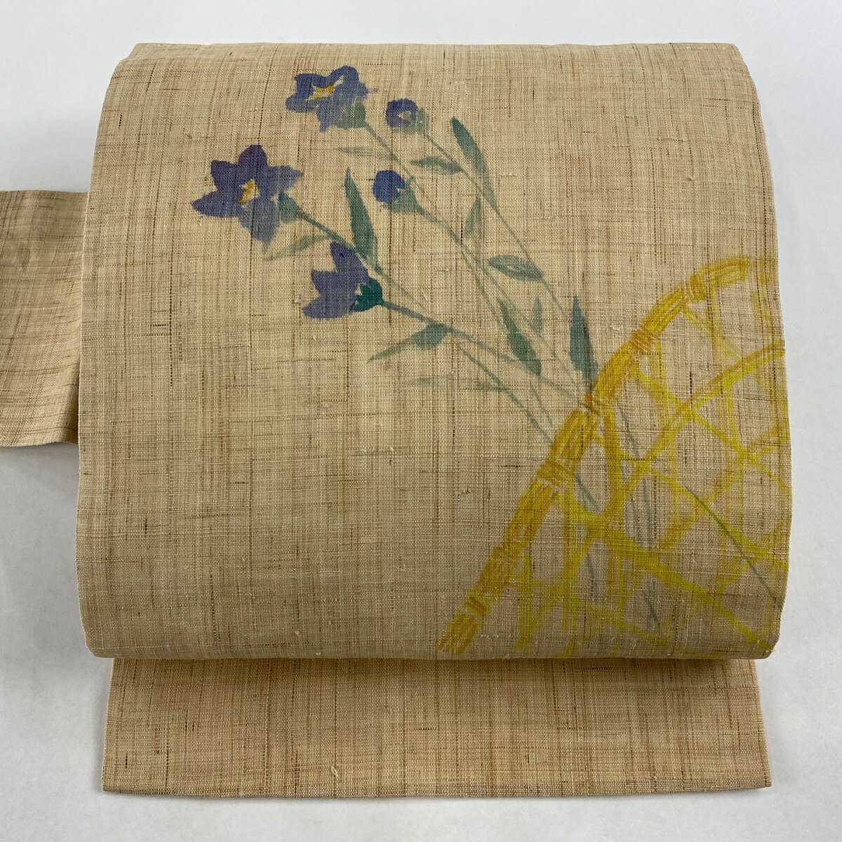 名古屋帯 優品 夏帯 紬地 桔梗 光悦垣 ベージュ 正絹 【中古】のサムネイル