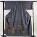 50％OFF 訪問着 身丈155.5cm 裄丈64cm M 袷 松井青々 落款あり 風景 橋 金彩 灰紫 正絹 名品 一つ紋 【中古】 msp50