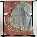 30％OFF 訪問着 身丈158cm 裄丈63.5cm S 袷 松本健一 落款あり 松皮菱 草花 ぼかし 染め分け ピンク 正絹 美品 名品 【中古】 msp30