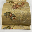 袋帯 美品 秀品 扇 華文 螺鈿本金真珠箔 金糸 金色 六通 正絹 【中古】