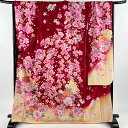 振袖 身丈169cm 裄丈68.5cm L 袷 anan 落款あり 桜 牡丹 箔 刺繍 赤 正絹 美品 名品 【中古】