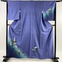 付下げ 身丈160.5cm 裄丈65cm M 袷 草花 螺鈿 金銀彩 青紫 正絹 美品 名品 【中古】