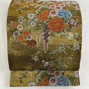 袋帯 美品 秀品 草花 ヱ霞 金糸 箔 金色 六通 正絹 【中古】