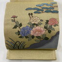 袋帯 名品 草花 松 金糸 箔 金色 お太鼓柄 正絹 【中古】