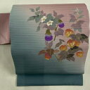 30％OFF 名古屋帯 美品 名品 二代目清次郎 落款あり 夏帯 絽 鬼灯 茄子 ぼかし 青灰色 正絹 【中古】 msp30