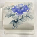 名古屋帯 優品 牡丹 枝花 銀彩 クリーム 正絹 【中古】