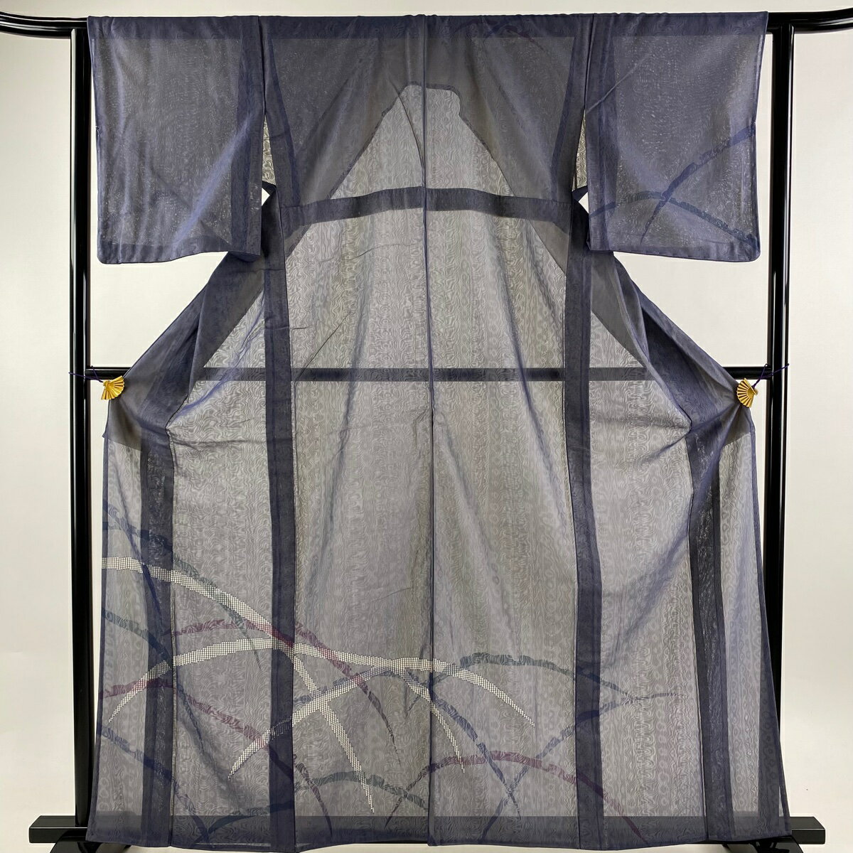 付下げ 身丈161.5cm 裄丈63.5cm S 紗袷 雪芝 刺繍 紺色 正絹 美品 秀品 【中古】 msp50のサムネイル