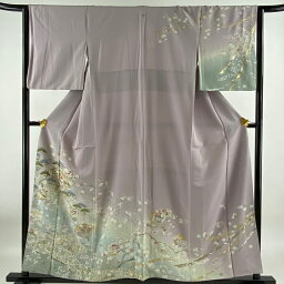 訪問着 身丈155cm 裄丈64cm M 袷 扇 松 金銀彩 ぼかし 薄紫 正絹 美品 優品 一つ紋 【中古】