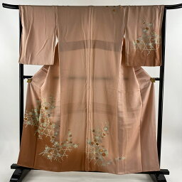 付下げ 身丈157cm 裄丈64cm M 袷 橘花 菊 金彩 ぼかし ピンク 正絹 優品 【中古】