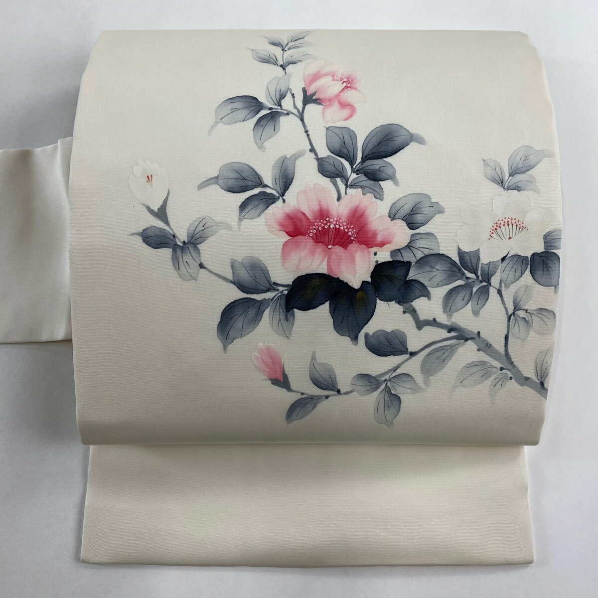 名古屋帯 美品 優品 落款あり 枝花 金彩 クリーム 正絹 【中古】