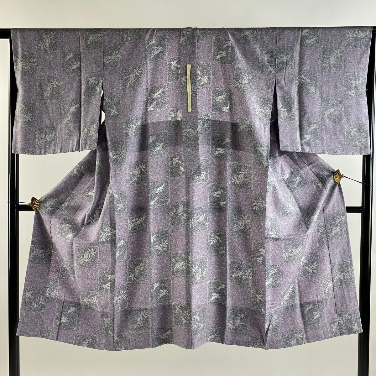 長襦袢 身丈120cm 裄丈64.5cm M やまと 鶴 葉 薄紫 正絹 秀品 【中古】 msp50