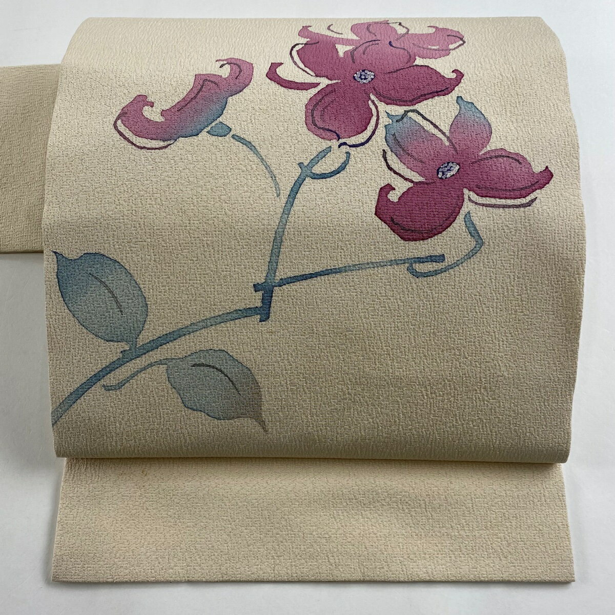 名古屋帯 優品 落款あり 草花 ベージュ 正絹 【中古】のサムネイル