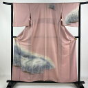 【在庫一掃】 付下げ 身丈157cm 裄丈65.5cm M 袷 風景 樹木 金彩 ぼかし ピンク 正絹 優品 【中古】