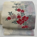 【在庫一掃】 名古屋帯 美品 優品 草花 シルエット 銀糸 クリーム 正絹 【中古】