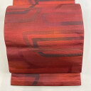 【在庫一掃】 名古屋帯 美品 優品 八寸名古屋帯 松葉仕立て 幾何学 箔 えんじ色 正絹 【中古】