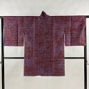 【在庫一掃】 道中着 身丈94cm 裄丈65cm M 紬地 和装コート 格子 赤紫 正絹 美品 名品 【中古】