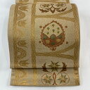 【在庫一掃】 袋帯 美品 秀品 関西仕立て 草花 幾何学模様 箔 薄茶色 六通 正絹 【中古】