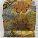【在庫一掃】 袋帯 美品 秀品 振袖向き 草花 箔 金銀糸 銀色 六通 正絹 【中古】