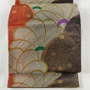 【在庫一掃】 袋帯 美品 秀品 振袖向き 菊 桜 箔 金銀糸 銀色 六通 正絹 【中古】