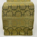 【在庫一掃】 袋帯 美品 名品 花うさぎ 草花 箔 金糸 緑 六通 正絹 【中古】