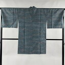 【在庫一掃】 道中着 身丈97cm 裄丈66cm M 和装コート 着物衿 幾何学模様 青灰色 正絹 名品 【中古】