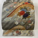 【在庫一掃】 袋帯 美品 秀品 牡丹 片輪車 刺繍 箔 墨色 六通 正絹 【中古】
