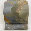 【在庫一掃】 袋帯 美品 秀品 道長唐菊華文 道長取り 花唐草 金糸 箔 灰色 六通 正絹 【中古】