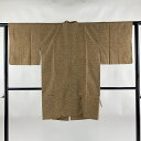 【在庫一掃】 道中着 身丈93cm 裄丈61cm S 和装コート 紬地 菊 茶緑色 正絹 美品 秀品 【中古】
