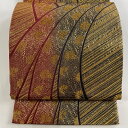 【在庫一掃】 袋帯 美品 秀品 菊 斜縞 箔 金糸 茜色 六通 正絹 【中古】