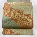 【在庫一掃】 袋帯 美品 秀品 向かい鳥 笹蔓 箔 灰緑 六通 正絹 【中古】
